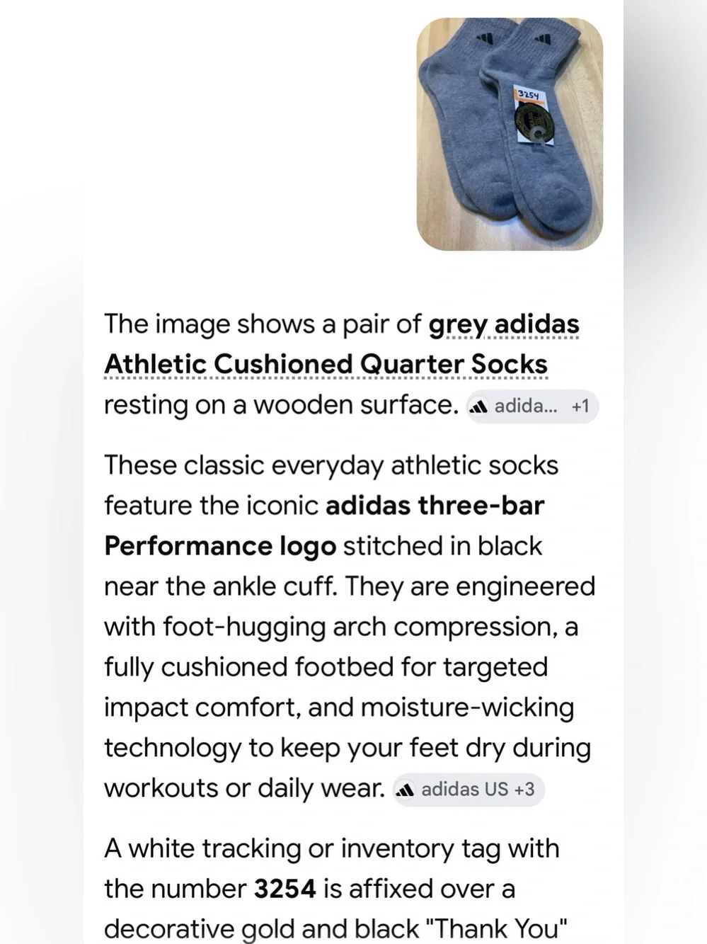 #3254** 2 pairs adidas Men’s Athletic Cushioned Crew Socks in Gray